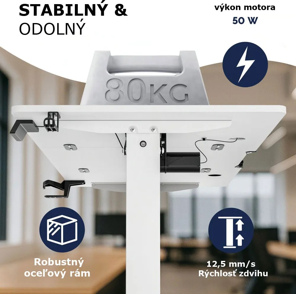 Výškovo nastaviteľný kancelársky stôl FLEXI, 140x60x72-117cm, biela Casaria