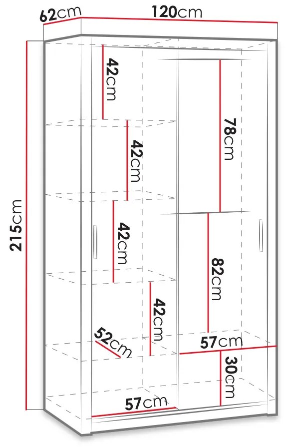 Šatníková skriňa s posuvnými dverami Klary SZ120 KE04 (dub monastery) . Akcia -6%. Vlastná spoľahlivá doprava až k Vám domov. 1105736