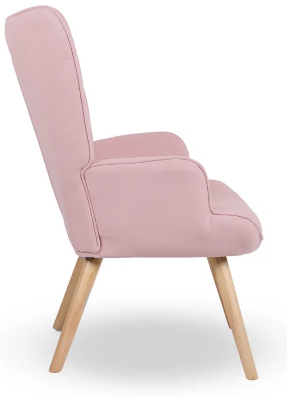 Kreslo ušiak CORDU + taburet — masív, látka, prírodná / ružová