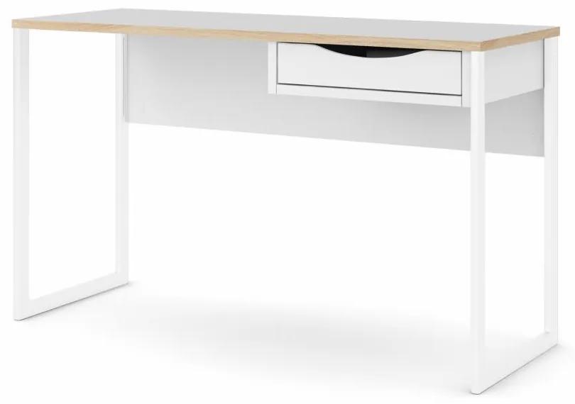 Tvilum Biely písací stôl EFREM PLUS 512 s 1 zásuvkou a doskou v dekore dub