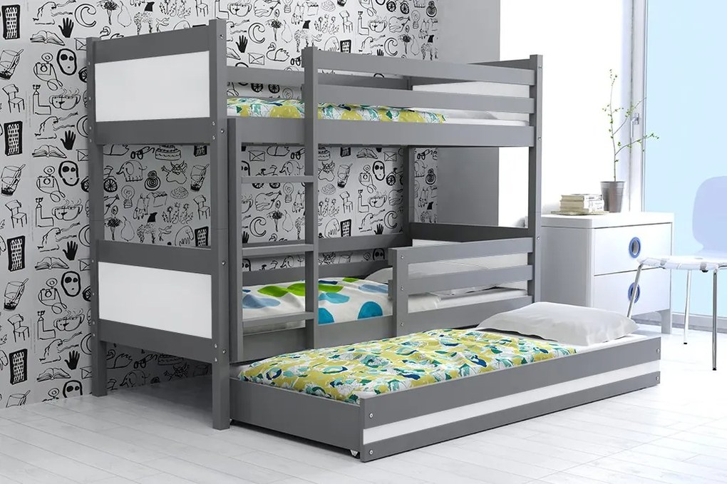 Poschodová posteľ s prístelkou RINO 3 - 190x80cm - Grafitový - Biely