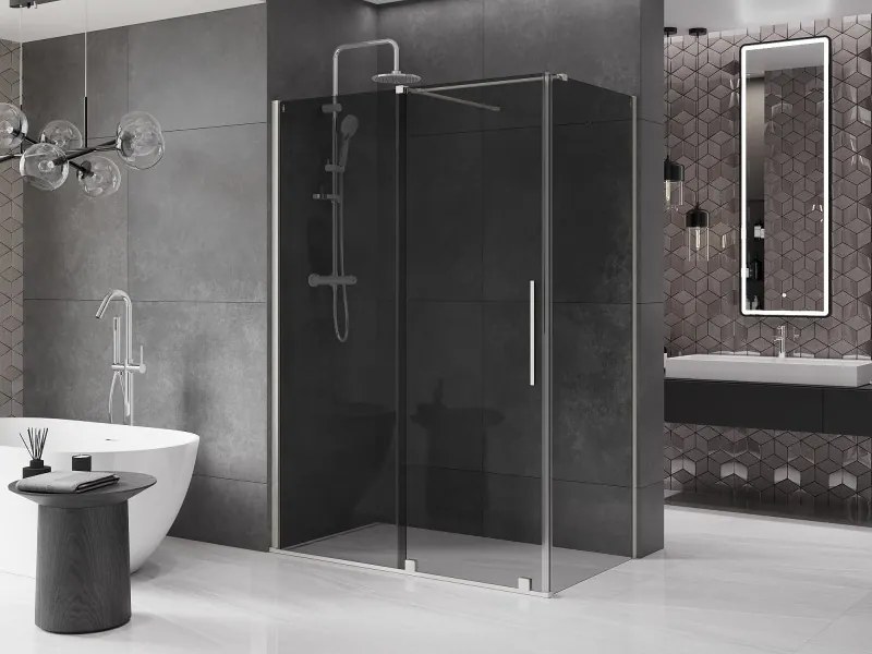 Mexen Velar, sprchový kút s posuvnými dverami 130 x 70 cm, 8mm šedé sklo, brúsená oceľ, 871-130-070-41-97