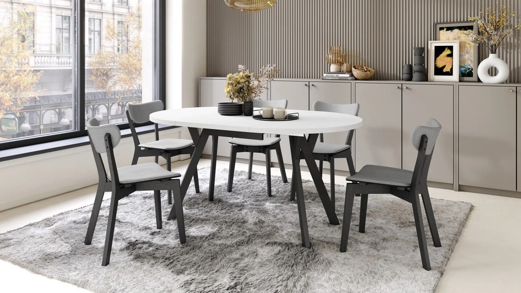 ALMO Matné biele/čierne nohy - OKRÚHLY LOFTOVÝ/INDUSTRIÁLNY ROZKLADACÍ STÔL DO OBÝVAČKY/JEDÁLNE