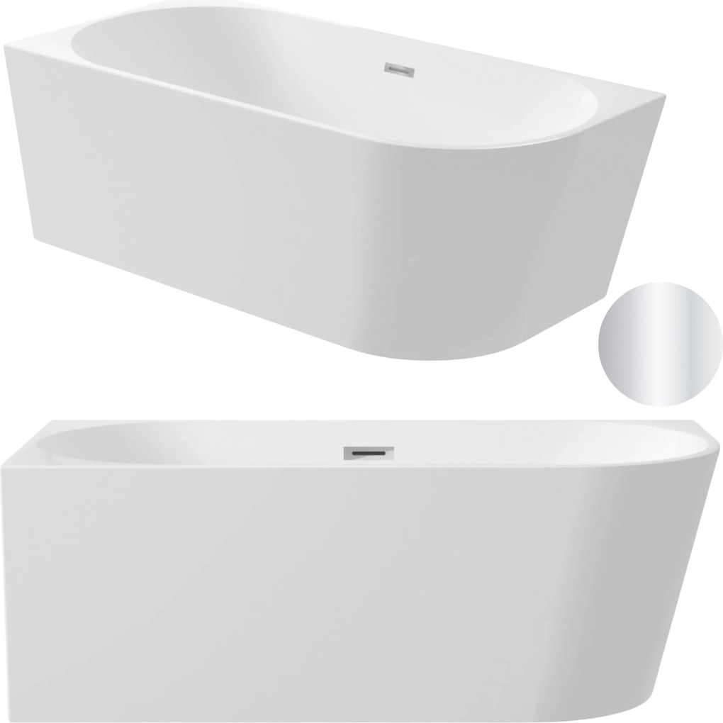 Aquauno Voľne Stojaca Rohová Vaňa Ľavá 150x75 cm Korok A Prepad Chrom