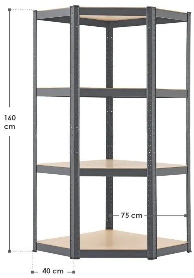 InternetovaZahrada Rohový regál - 160x75x40-75 cm - šedý