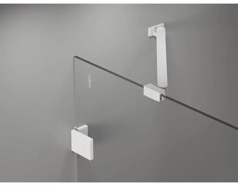 Mexen Lunar, výklopný sprchový kút ľavý 70 x 70 cm, 8mm číre sklo, biely profil, 834-070-070-20-00-L