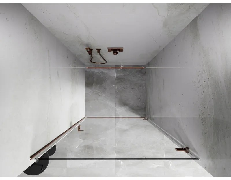 Mexen Lunar-B, Otočné pravé sprchové dvere 90 cm, 8mm číre sklo, medený matný profil, 832-090-000-65-00-P