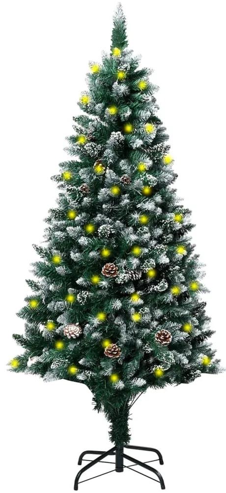 Umelý vianočný stromček LED, borovicové šišky, biely sneh 150cm 3077444