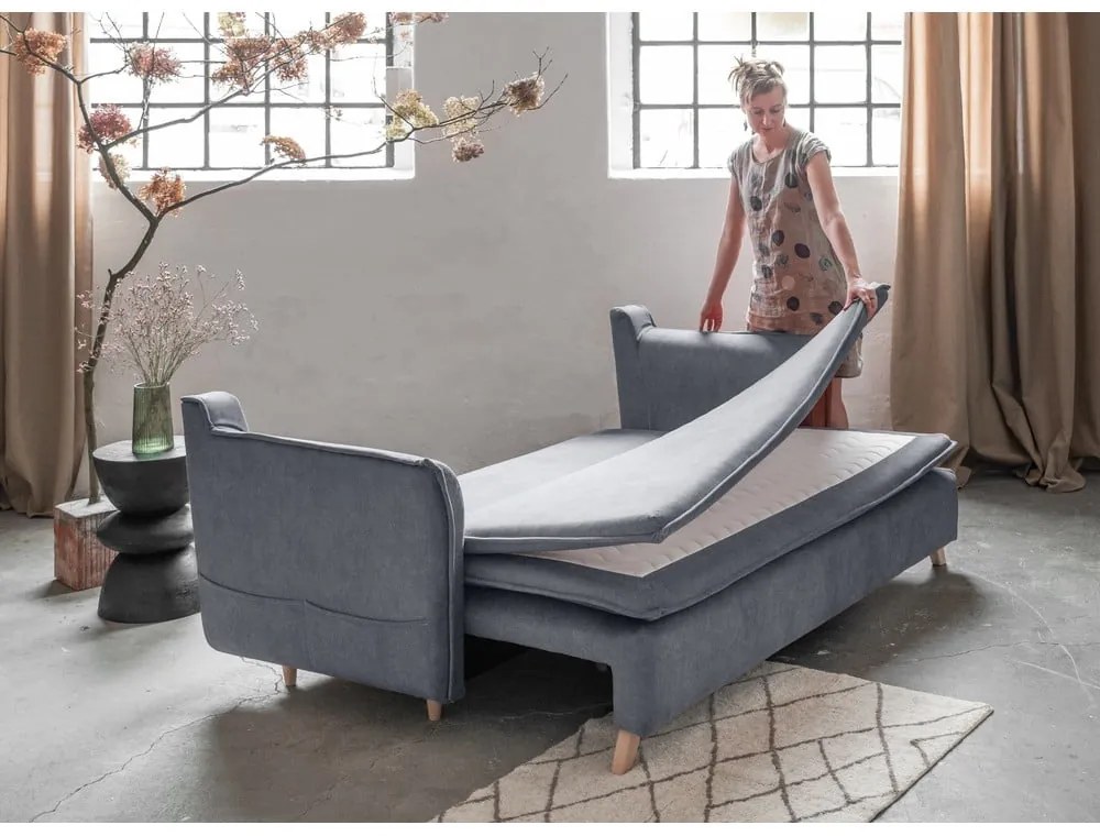 Sivá zamatová rozkladacia pohovka 225 cm Charming Charlie – Miuform