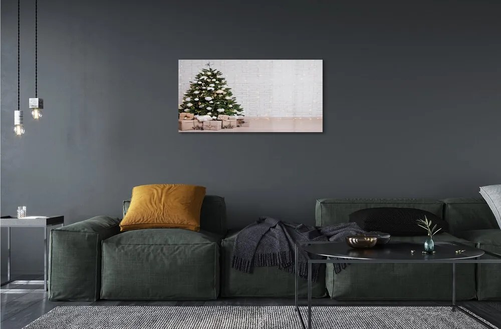 Sklenený obraz Ozdoby na vianočný stromček darčeky 100x50 cm