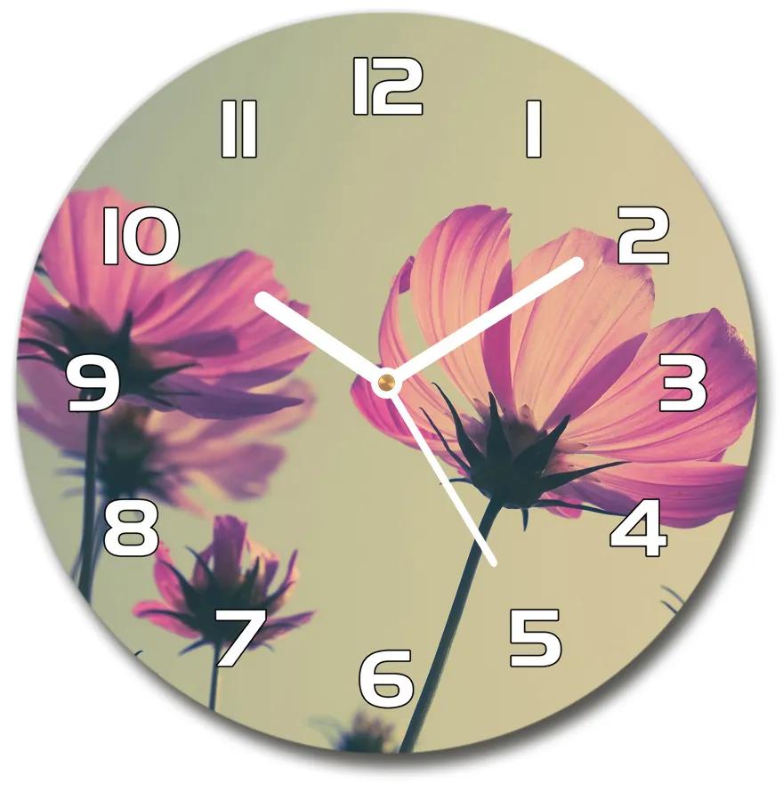 Sklenené hodiny okrúhle Ružové kvety pl_zso_30_f_104707608