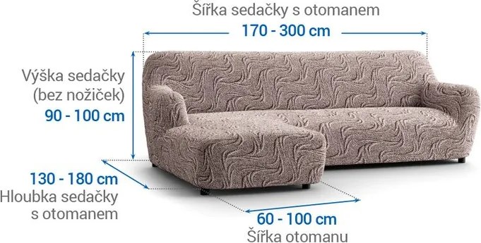 Bielastické poťahy BRILLANTE hnedé sedačka s otomanom vľavo (š. 170 - 300 cm)