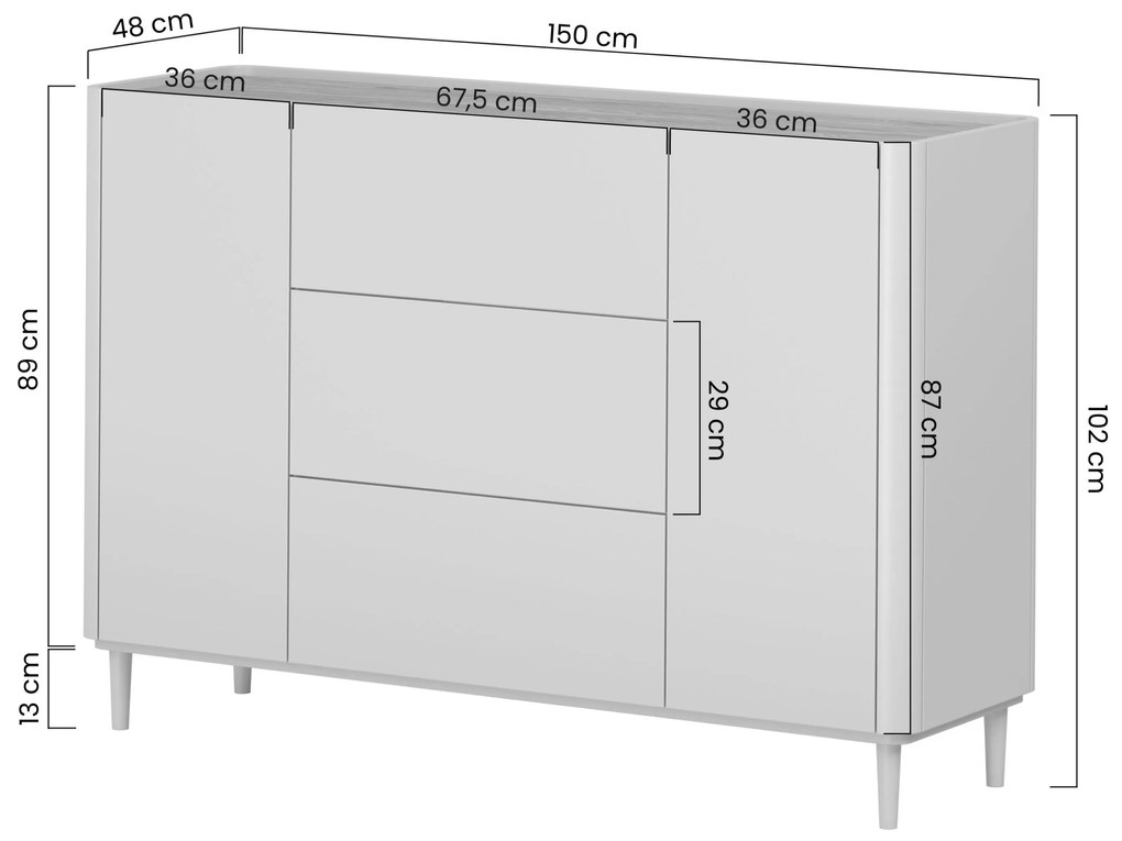Komoda Elivo 150 cm so zásuvkami na nožičkách - eukalyptus / dub baltic dune