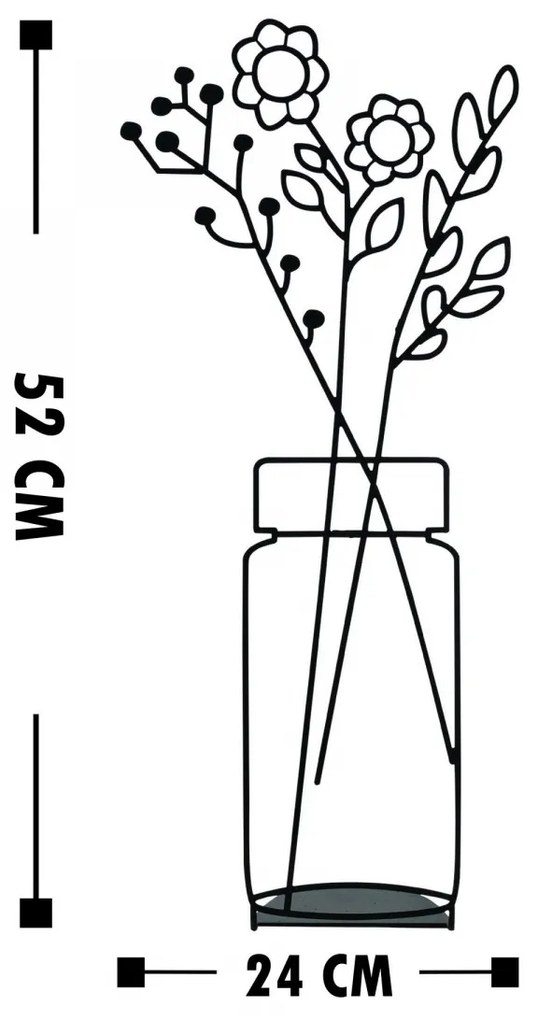 Kovová dekorácia Flowerpot IX 52 cm čierna