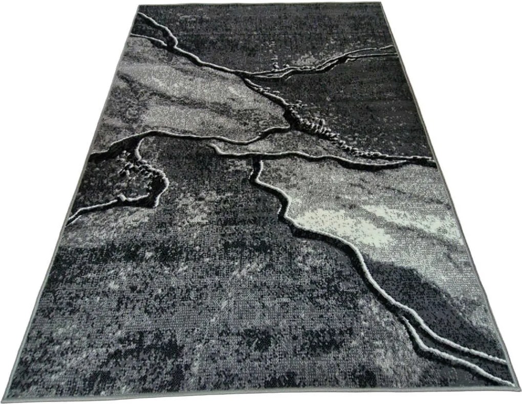 HU Sivý abstraktný obdĺžnikový koberec NEW IDEA 90321-0433 imitácia mramoru s čienymi žilami Rozmer: 120x170 cm