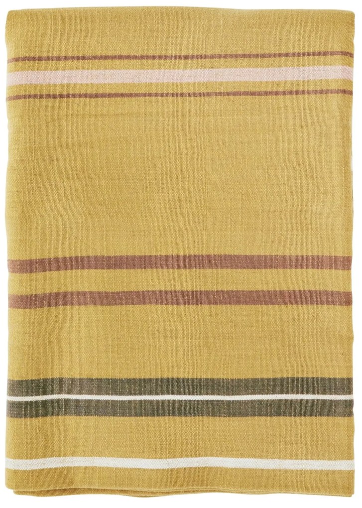 MADAM STOLTZ Bavlnený obrus Mustard Stripes 120 × 220 cm
