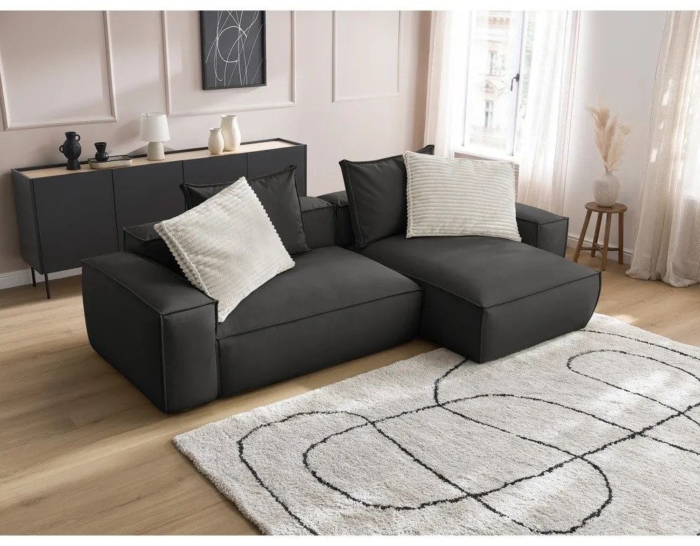 Čierna rohová pohovka z imitácie kože Boheme – Bobochic Paris
