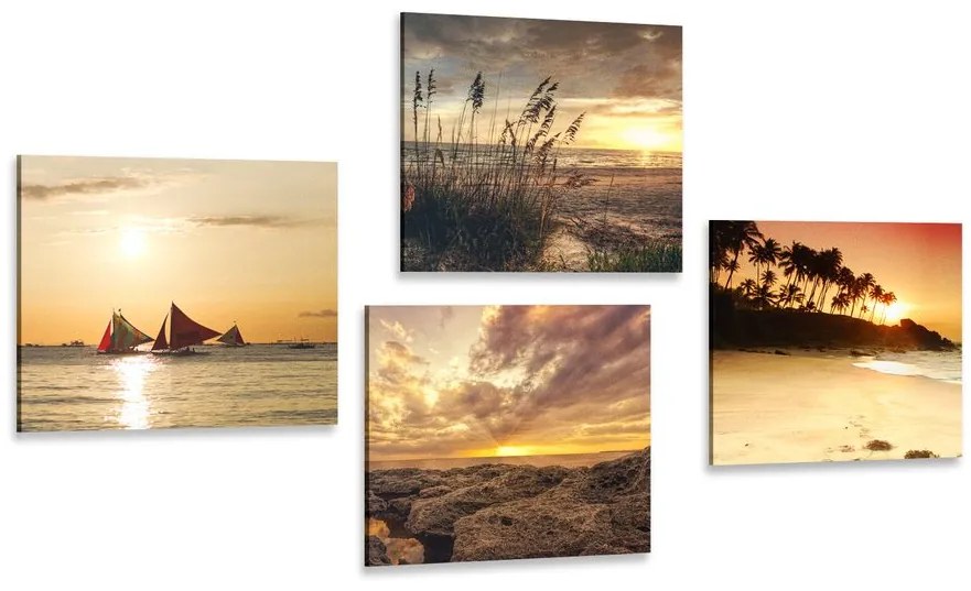 Set obrazov čarovný západ slnka pri mori Varianta: 4x 40x40