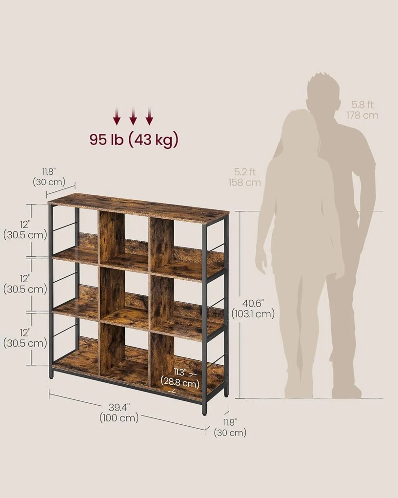 Regál Vasagle Barmy 100 cm hnědý/černý