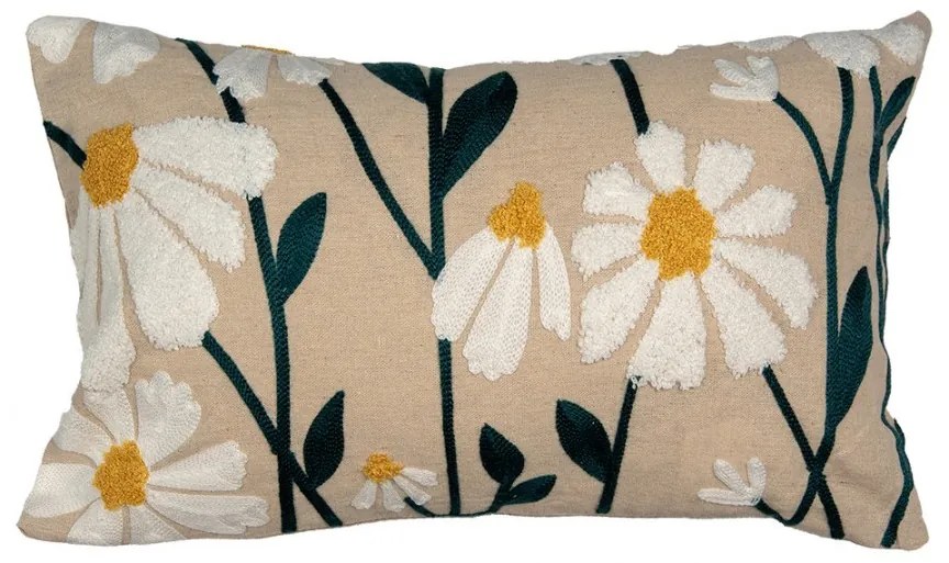 Béžový povlak na polštář s kopretinami - 30*50 cm