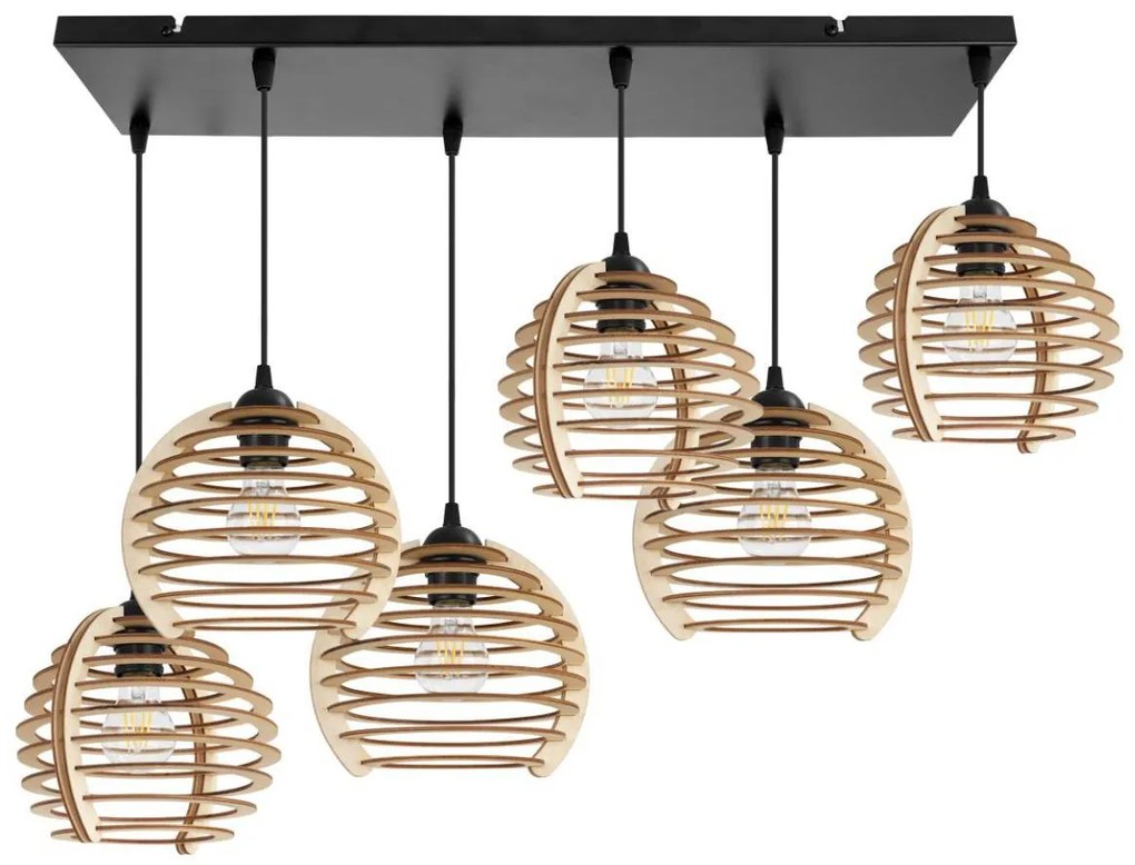 Závesné svietidlo Timber, 6x drevené tienidlo, n