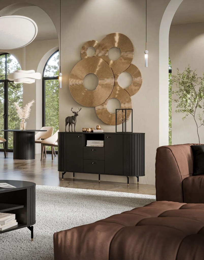 Komoda so zásuvkami a skrinkami čierna s drážkovaním ZANTE ZA2