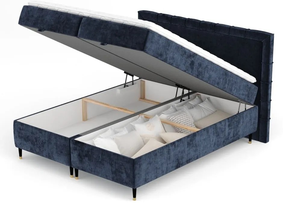 Tmavomodrá boxspring posteľ s úložným priestorom 160x200 cm Voyage – Maison de Rêve