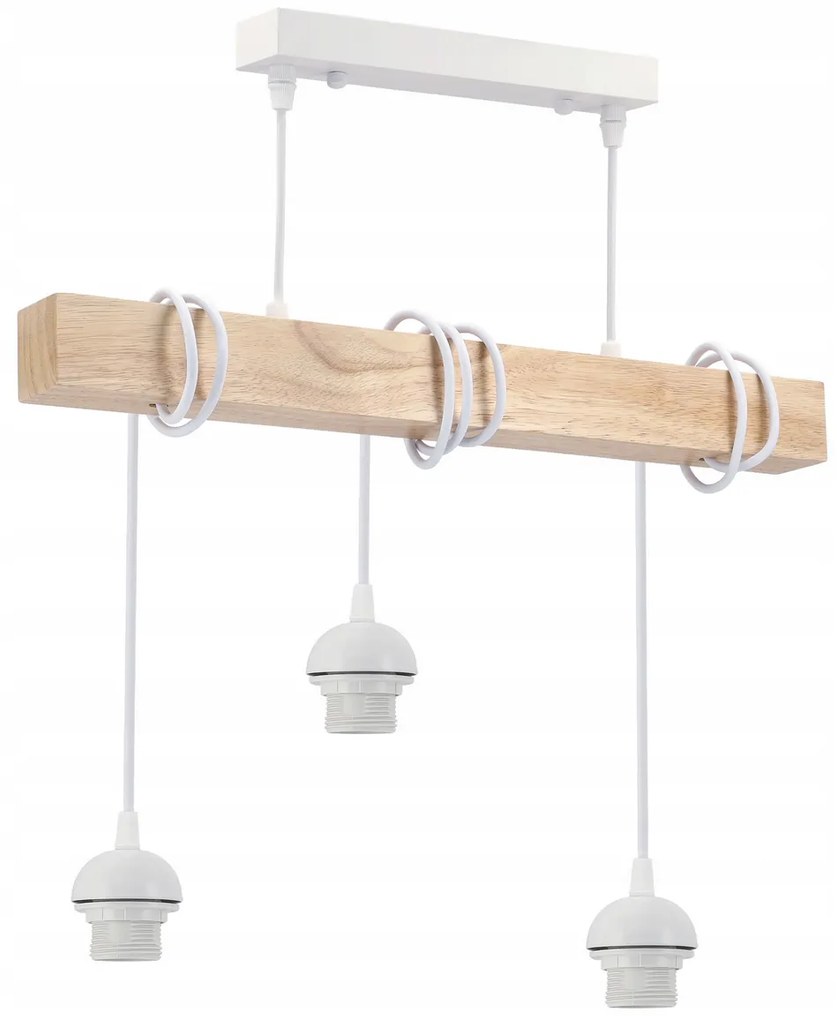BERGE LED závesné stropné svietidlo, drevený trám, 3xE27, kovový kelímok - biely