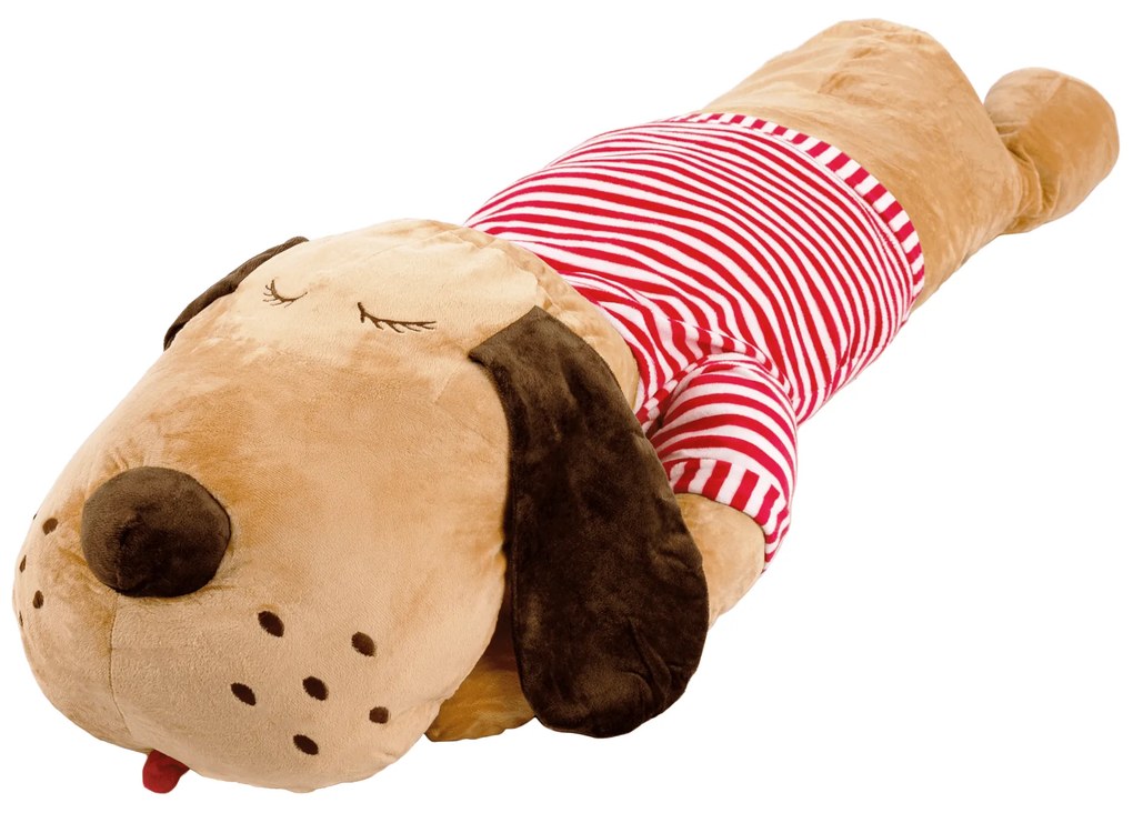 Plyšový psík, hnedá/červený pásik, 140cm, REXO typ 3
