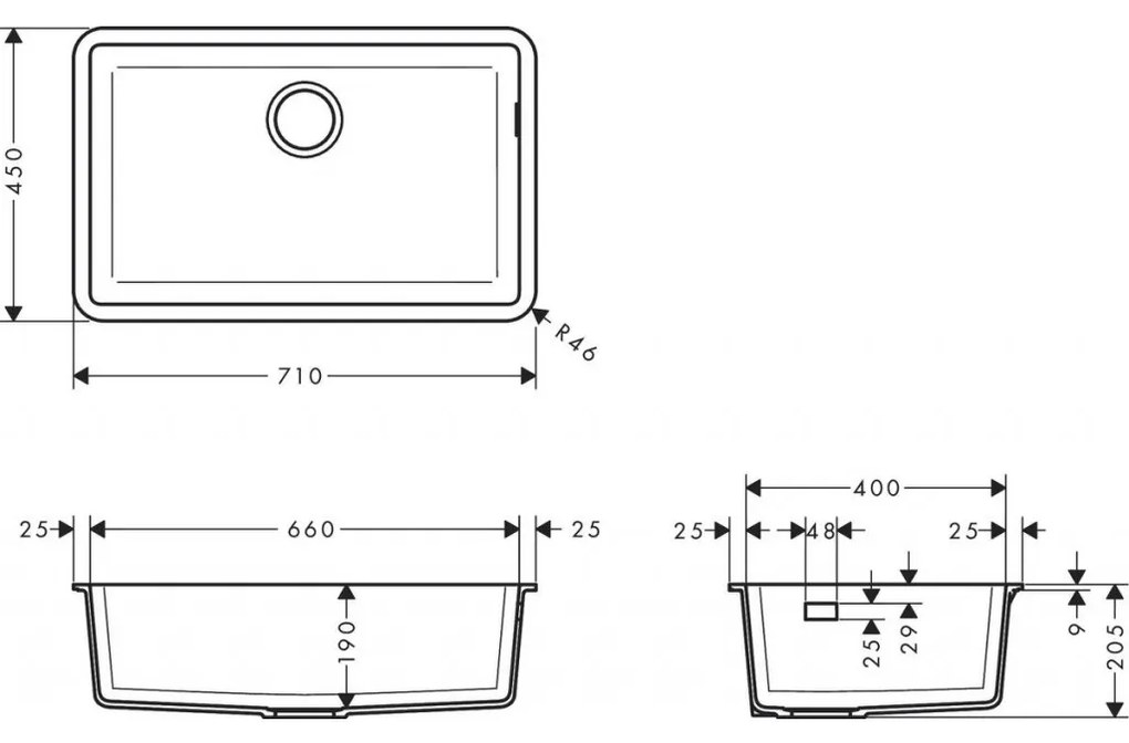 Hansgrohe S51 - Drez pod dosku 660, betónová šedá 43432380