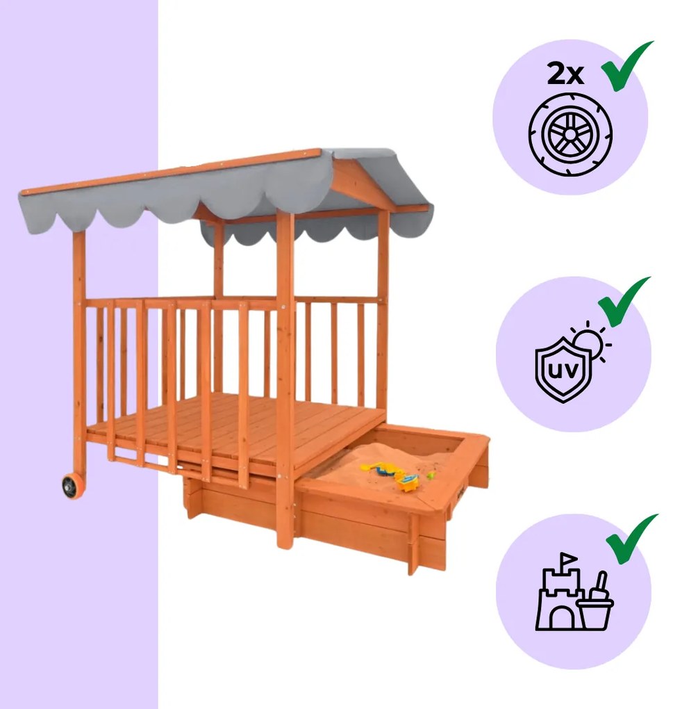 Pieskovisko s verandou HAPPY, 130x130x143 cm, hnedá/šedá Jurhan