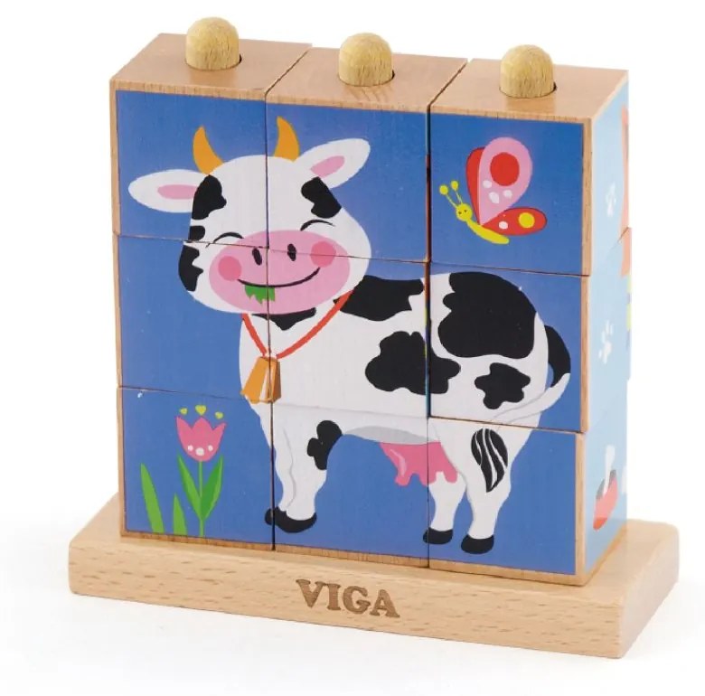 Viga puzzle z kociek zvieratká z farmy