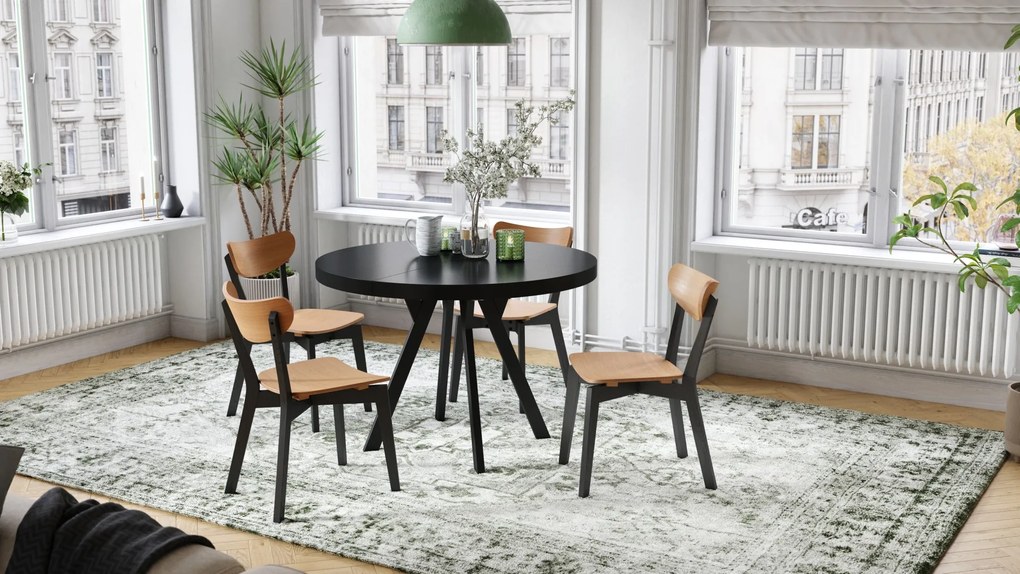 EXPANSO Čierny mat / čierne nohy - VEĽKÝ OKRÚHLY STÔL Ø110 ROZKLADACÍ AŽ DO 310 cm S NOHAMI Y LOFTOVÝ / INDUSTRIÁLNY