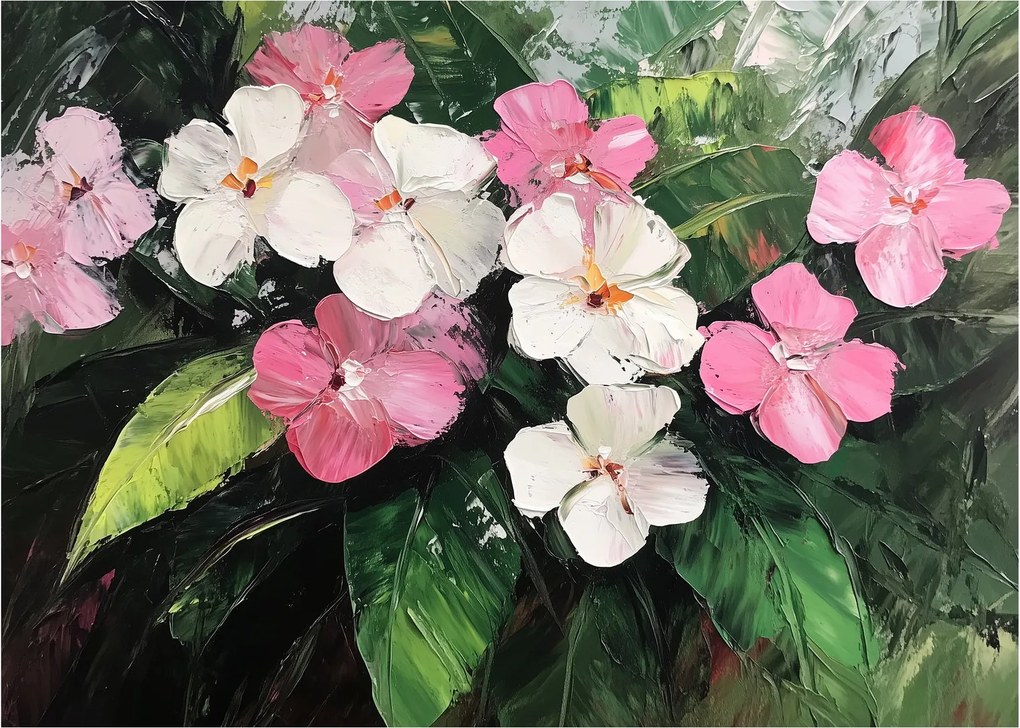 Sklenený obraz - Ružové a biele kvety (70x50 cm)