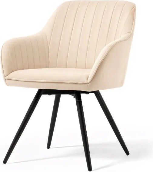 Sada štyroch otočných jedálenských stoličiek TURNO zamatové, béžové / čierne nohy (4 ks)