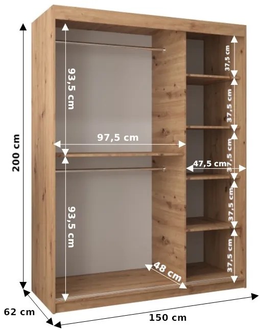 Šatníková skriňa 150 cm Verika 1 150 (biela + čierna). Vlastná spoľahlivá doprava až k Vám domov. 1063702