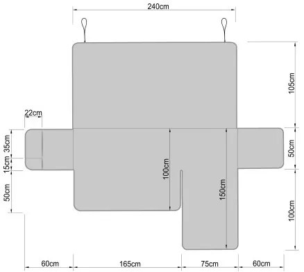 Poťah na rohovú sedačku pravý PARIS sivý, 240 cm