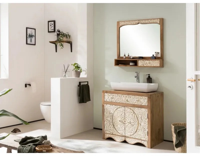 furniture-nabytek.cz - Masívne kúpeľňové zrkadlo Delhi z mangového dreva, lakované, hnedé – 80 cm