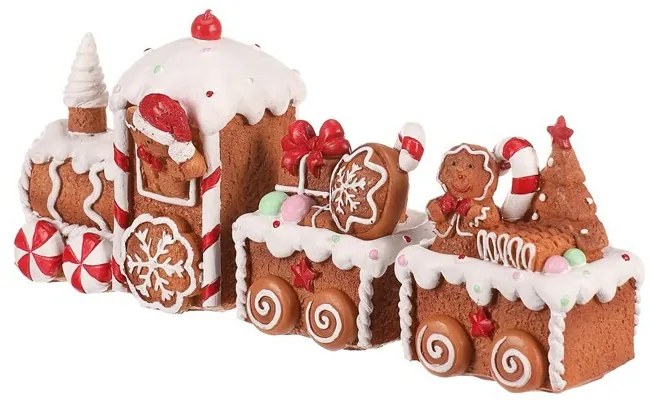 Vianočná dekorácia Perníkový vláčik s dvoma vagónikmi, polyresin