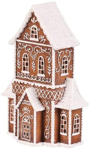 Vianočná dekorácia Perníkový kostolík, polyresin, LED, hnedá