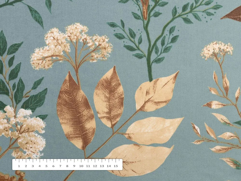 Biante Bavlnený oválny obrus Sandra SA-551 Jesenné vetvičky na sivomodrom 50x100 cm