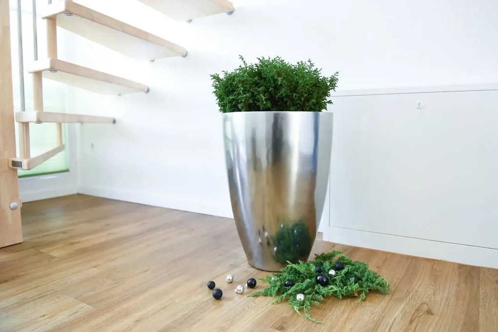 Luxusný kvetináč OPALA, sklolaminát, výška 55 cm, strieborná metalíza