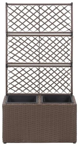 vidaXL Kvetináč s mriežkou, 2 nádoby 58x30x107 cm, polyratan, hnedý-