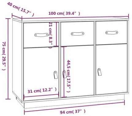 vidaXL Komoda sivá 100x40x75 cm borovicový masív-
