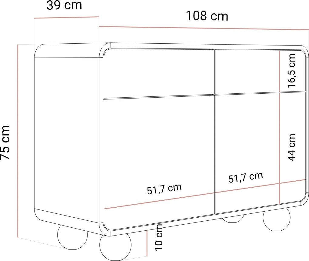 Dizajnová komoda PASCAL 108 cm