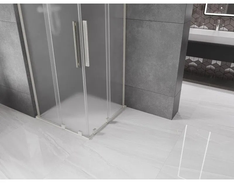 Mexen Velar L Duo, sprchový kút s posuvnými dverami 100 x 100 cm, 8mm sklo námraza, brúsená oceľ, 871-100-100-02-33-97