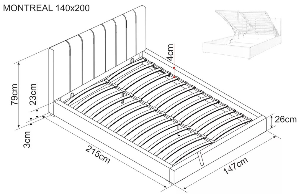 Dvoulůžková čalouněná postel Montreal Velvet 160x200 se zvedacím roštem šedá