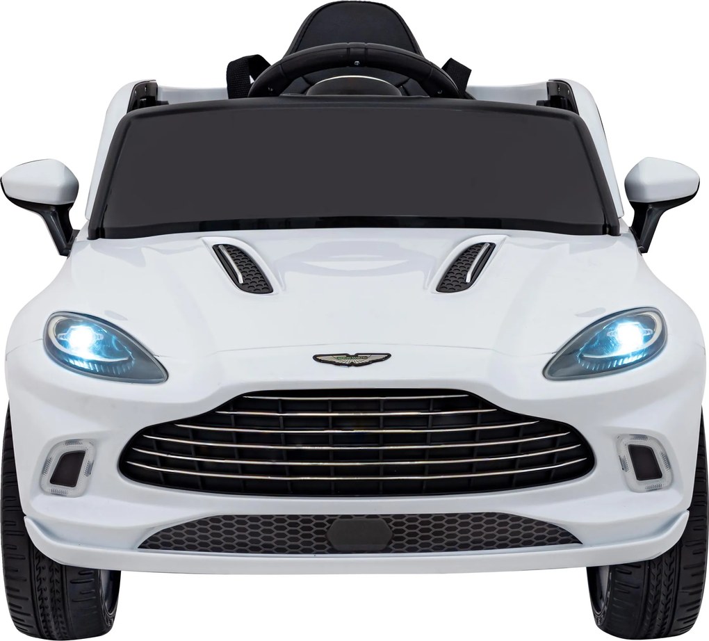 Ramiz Aston Martin DBX na batérie pre deti Biely + diaľkové ovládanie + EVA + pásy + pomalý štart + LED zvuk