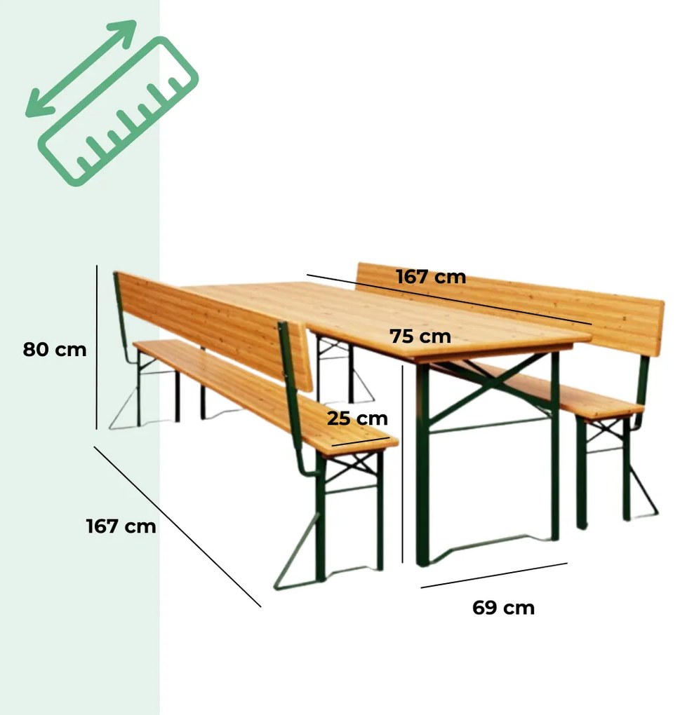 Jurhan Pivný set PRAKTIK s operadlami, 170cm, hnedá
