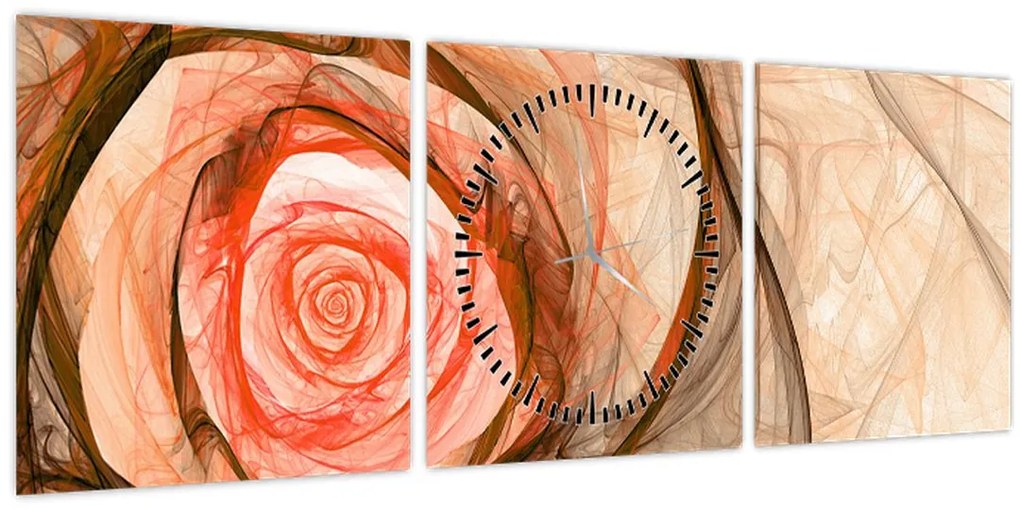Obraz - Abstraktné ruže ružová s bielym pozadím (s hodinami) (90x30 cm)